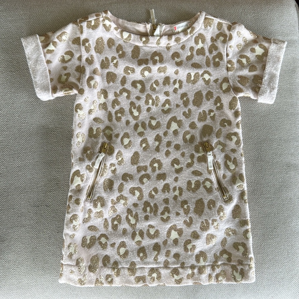 Crewcuts Leopard Print Kids dress with glitter Gold Accents
